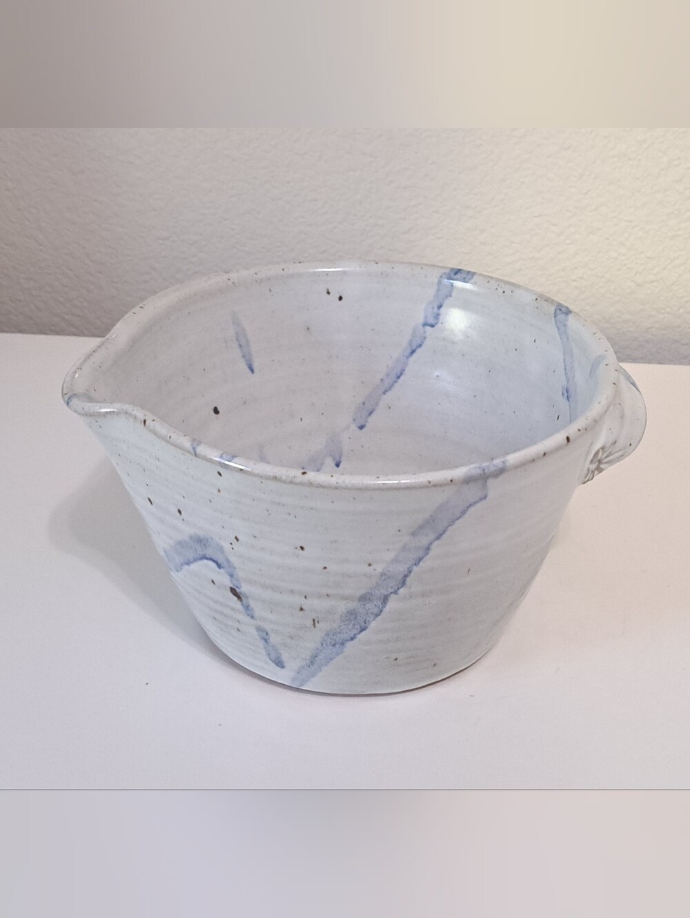 Handcrafted Earthenware Ceramic Mixing Bowl w/Pour Spout - Signed by Artist